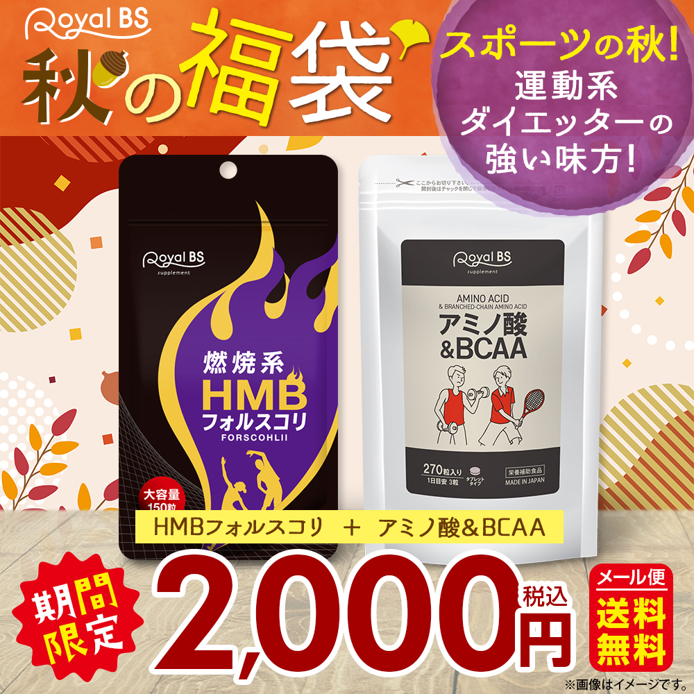 燃焼系×筋活応援 HMB＆BCAA 福袋[ネコポス対応商品]HMBフォルスコリ アミノ酸BCAA HMB フォルスコリ アミノ酸 サプリ BCAA タブレット 大容量 燃焼系 RoyalBS 日本製 【⭐︎お値下げ大特化⭐︎】