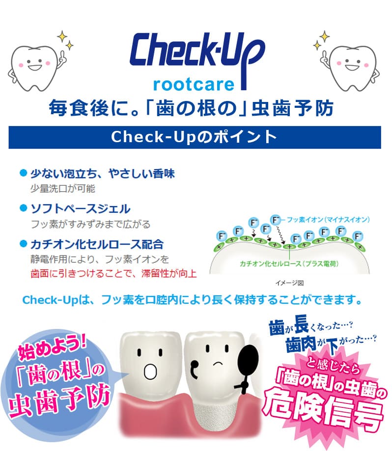 ライオン チェックアップ ルートケア 90g Check-Up rootcare 医薬部外品 × 10本歯科専売 チェックアップジェル う蝕 むし歯 歯の根 歯根 根面 無研磨 オーラルケア マウス 口腔ケア デンタルケア｜いい肌発信！美・サイエンス