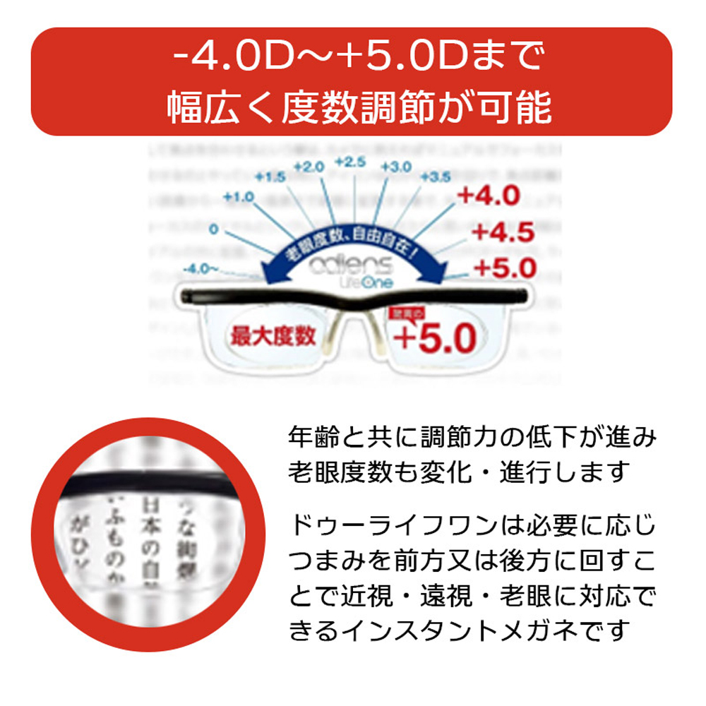 代引き不可】ドゥー ライフワン ブラックドゥーライフワン 度数調整 老眼鏡 シニアグラス 眼鏡・サングラス