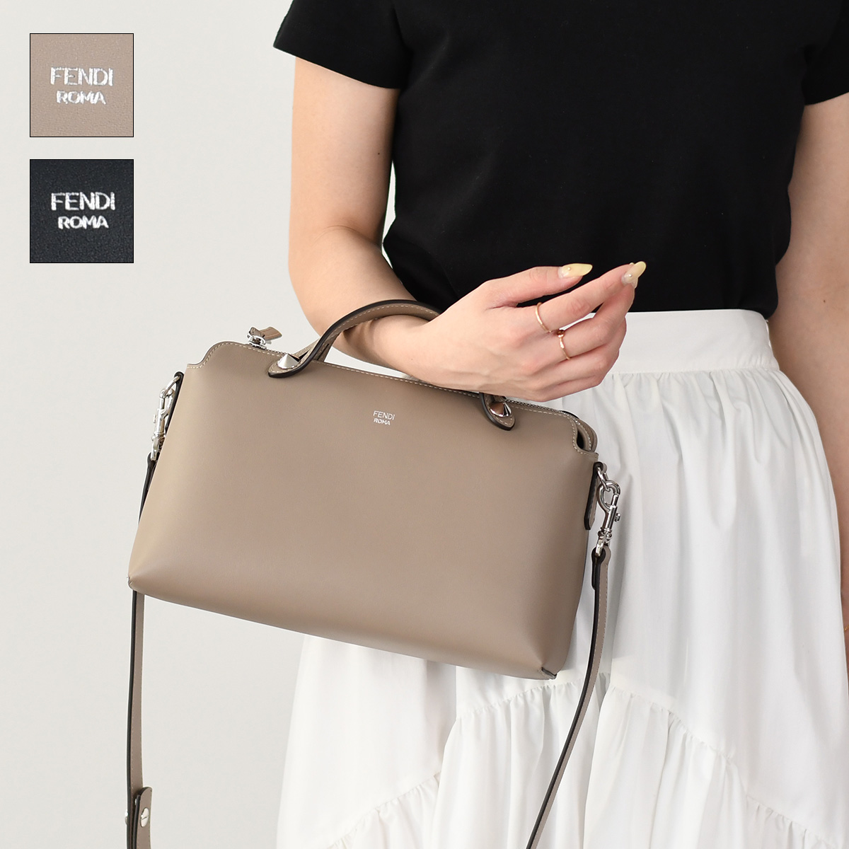 FENDI フェンディ バッグ BY THE WAY ロゴ 8BL146 1D5 ボストンバッグ 2WAY ブラック グレージュ レディース ギフト