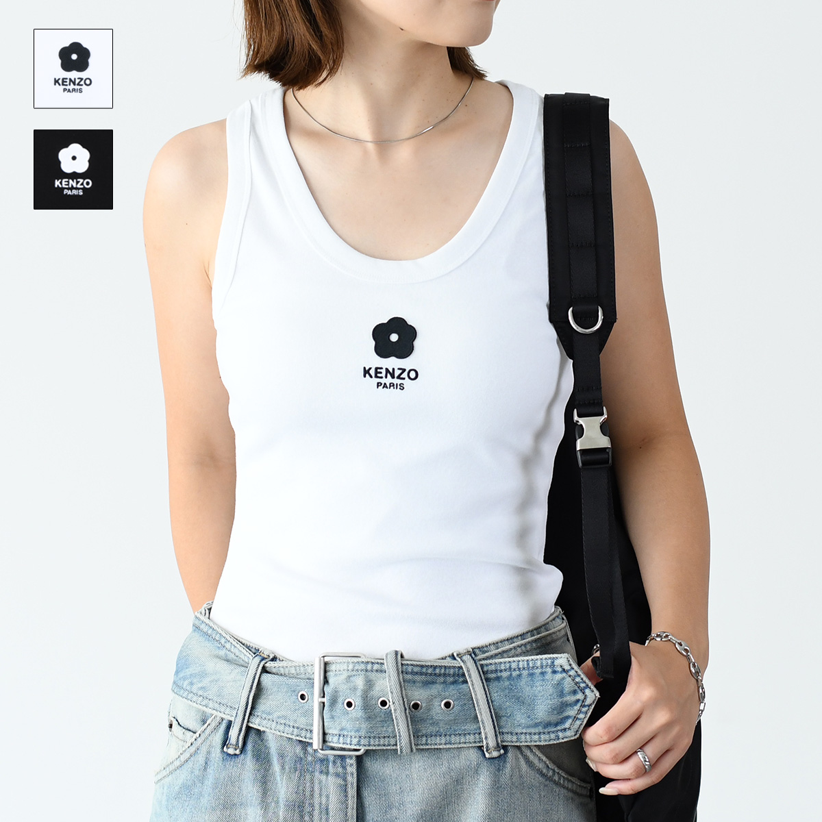 KENZO ケンゾー タンクトップ トップス FE52TO7144SR Boke Flower 2.0 エンブロイダリー レディース ブラック 黒 ホワイト 白 花柄 アンダーウェア ノースリーブ 人